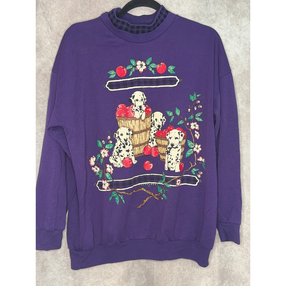 Vintage 90s Act III Classics Dalmatian Apple Print Purple Mockneck‎ Size Medium